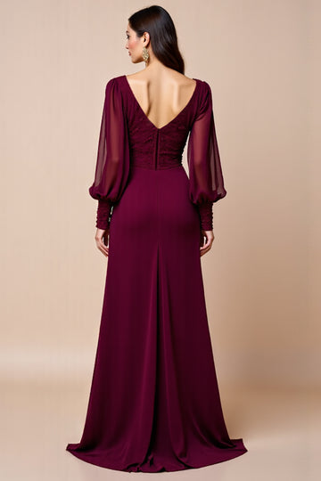 Burgundy Long Sleeves Mother Of The Bride Dress with Appliques